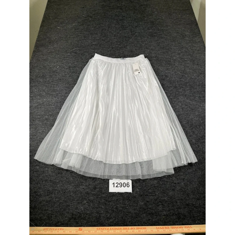 Jon & Anna Pleated Skirt Womens L White NEW Tulle Overlay Satin Midi A-Line